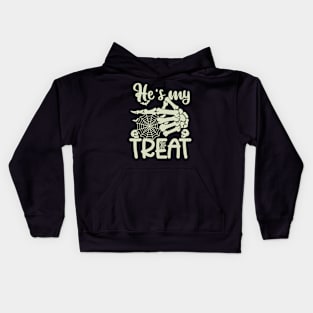 He's My Treat Skeleton Hand Funny Halloween Costume Couples Kids Hoodie